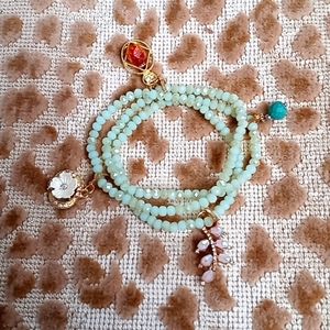 Glass Beaded and Charmed Wrap Bracelet